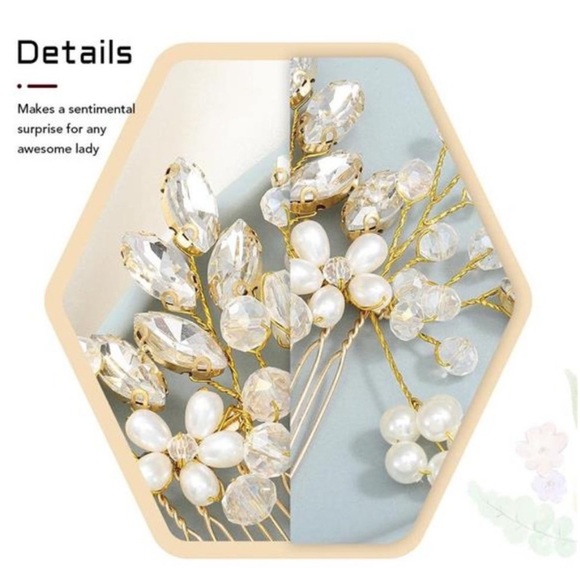 Bride Wedding Hair Comb Pearl Flower Hair Piece Rhinestone Bridal  Accessories